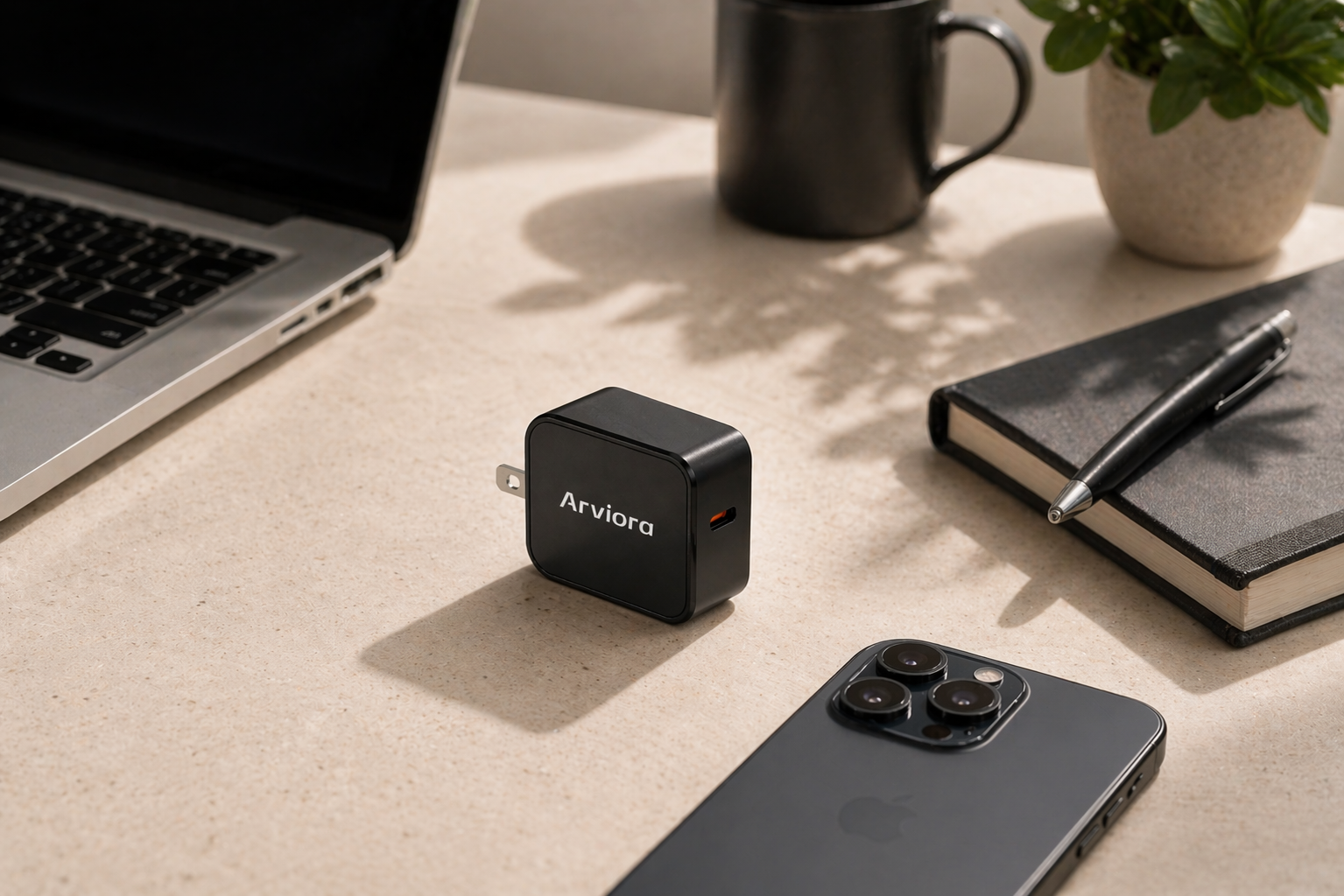 Arviora charger on a desk